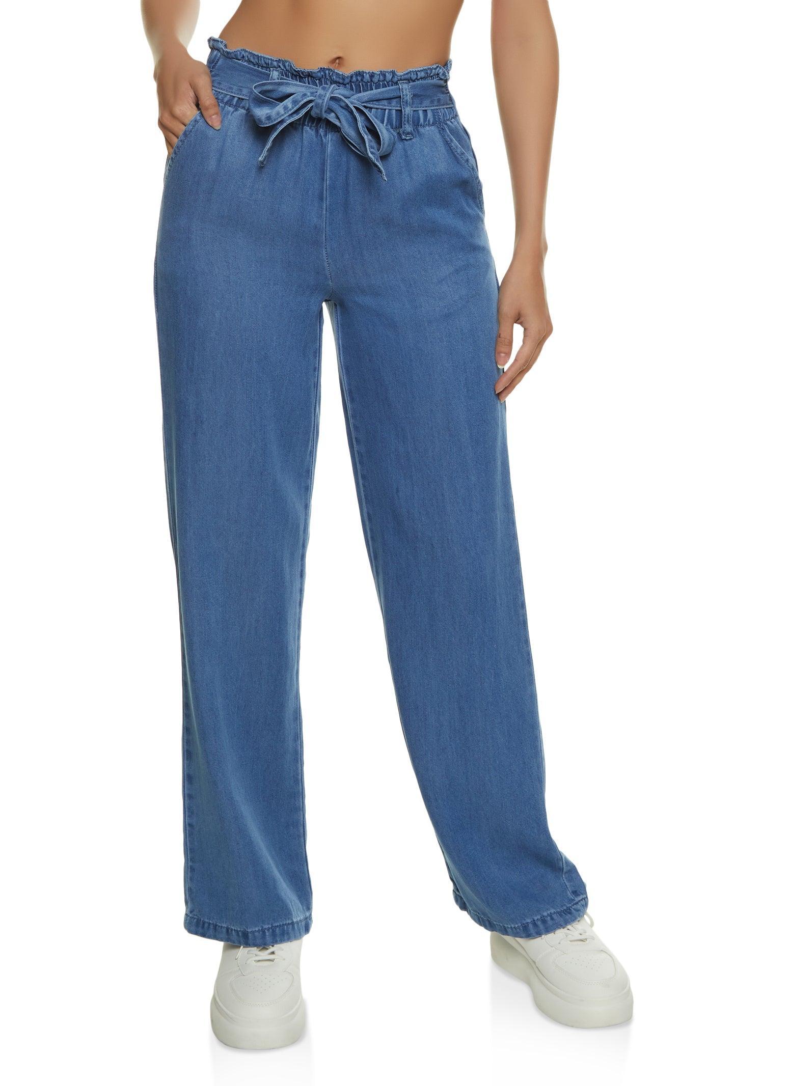 Womens WAX Chambray Paper Bag Waist Wide Leg Pants Product Image