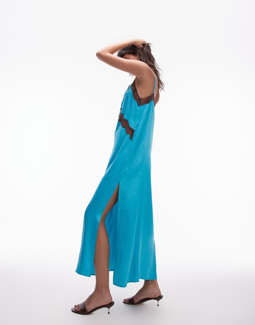 Topshop lace insert midi dress in turquoise Product Image