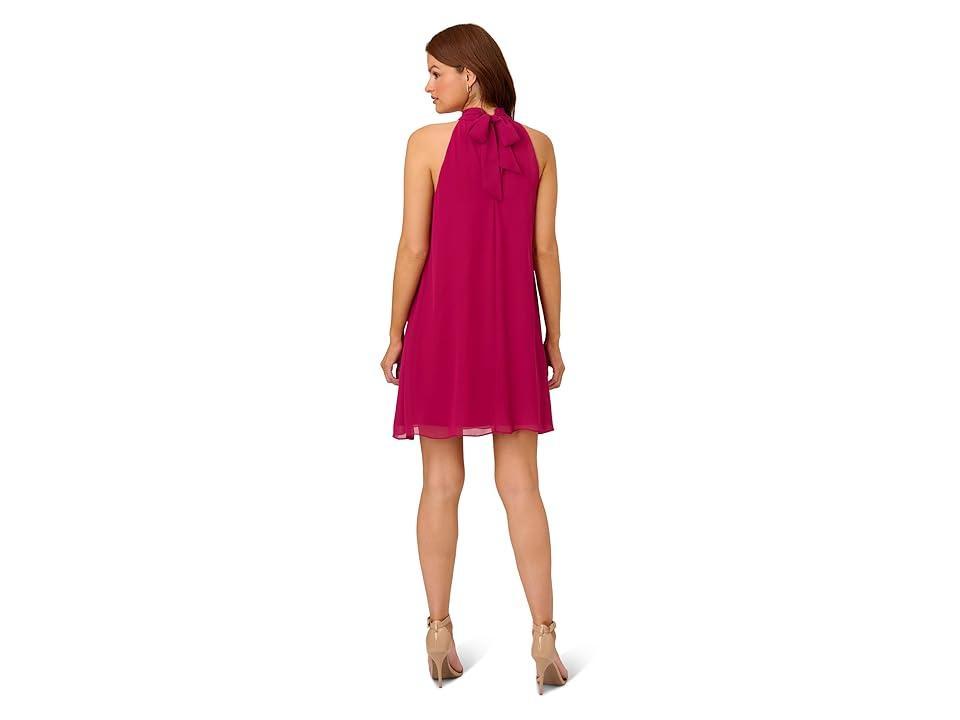 Adrianna Papell Mockneck Chiffon Jersey Dress (Magenta) Women's Dress Product Image