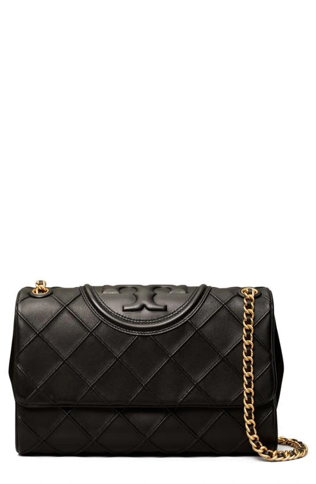 TORY BURCH Fleming Woven Lambskin Convertible Shoulder Bag In Black Product Image