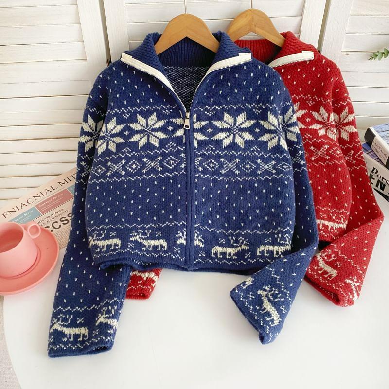 Jacquard Zip-Up Cardigan Product Image