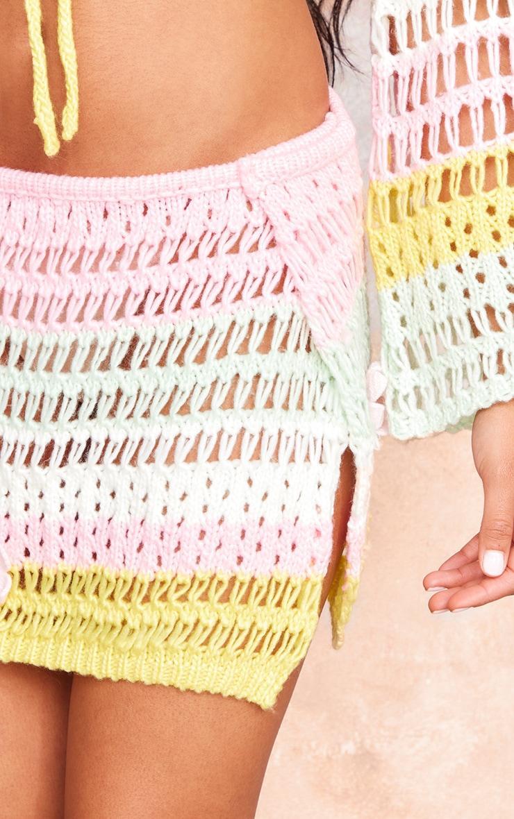 Pink Open Crochet Knit Floral Mini Skirt Product Image