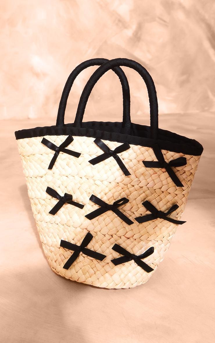 Black Woven Bow Beach Bag Product Image