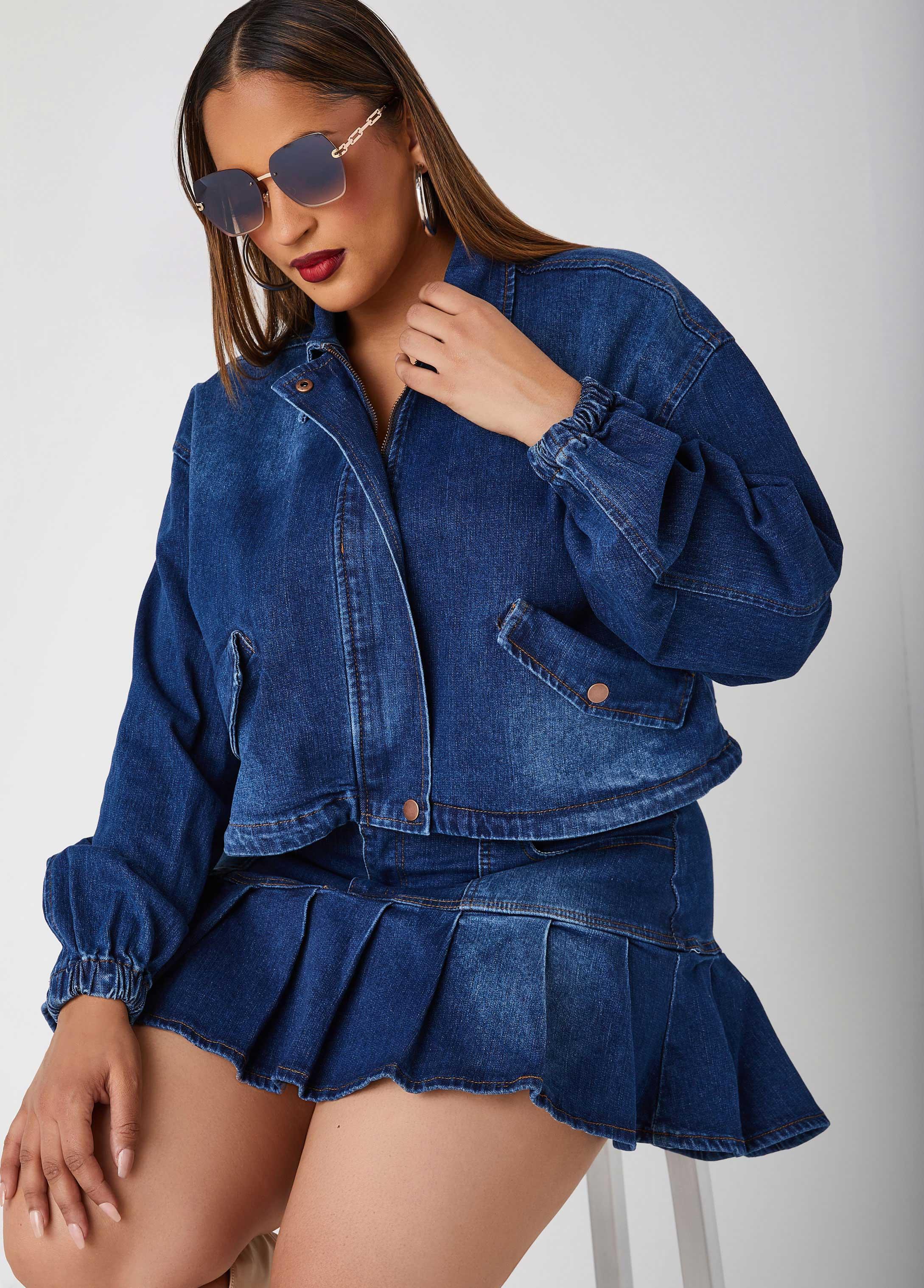 Cropped Drawstring Denim Jacket Product Image