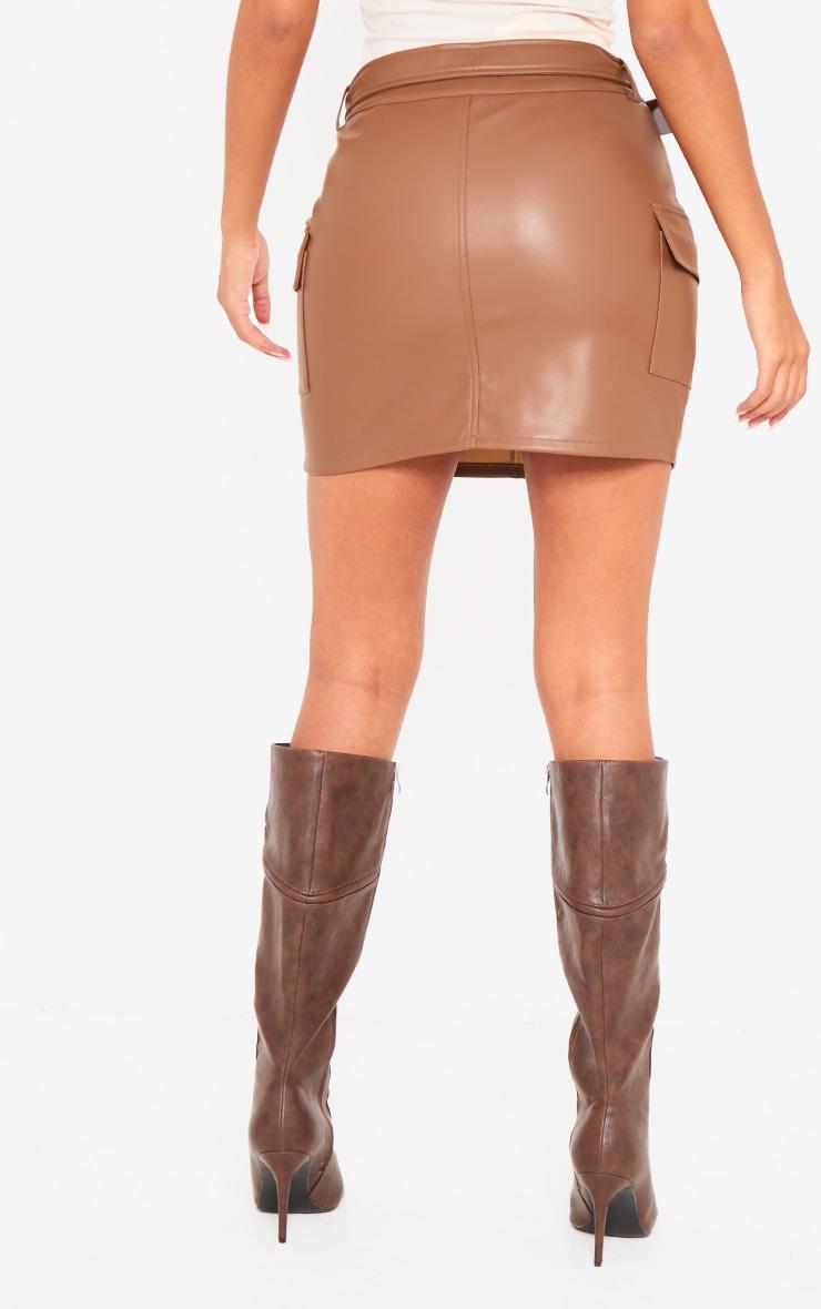 Tall Chocolate Faux Leather Belted Micro Mini Skirt Product Image