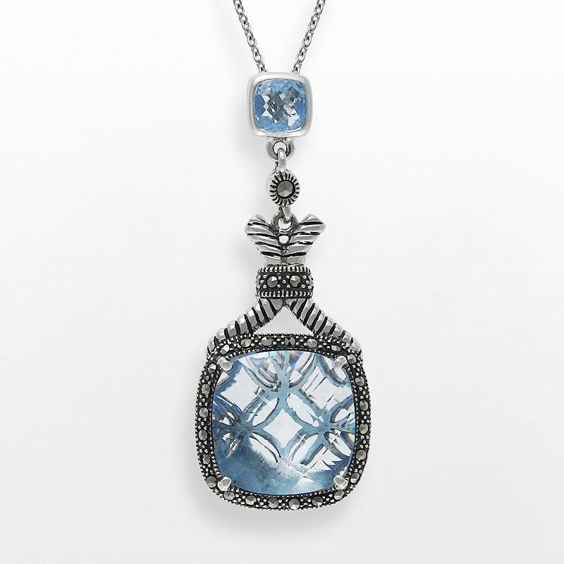 Sterling Silver Lab-Created Blue Quartz Pendant, Womens Product Image