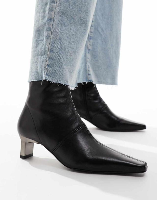 ASOS DESIGN Rise premium leather boots with metal heel detail in black Product Image