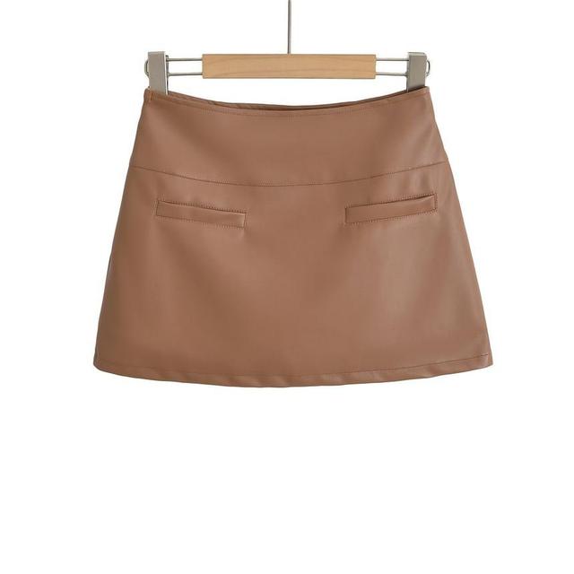 High Waist Faux Leather Mini A-Line Skirt Product Image