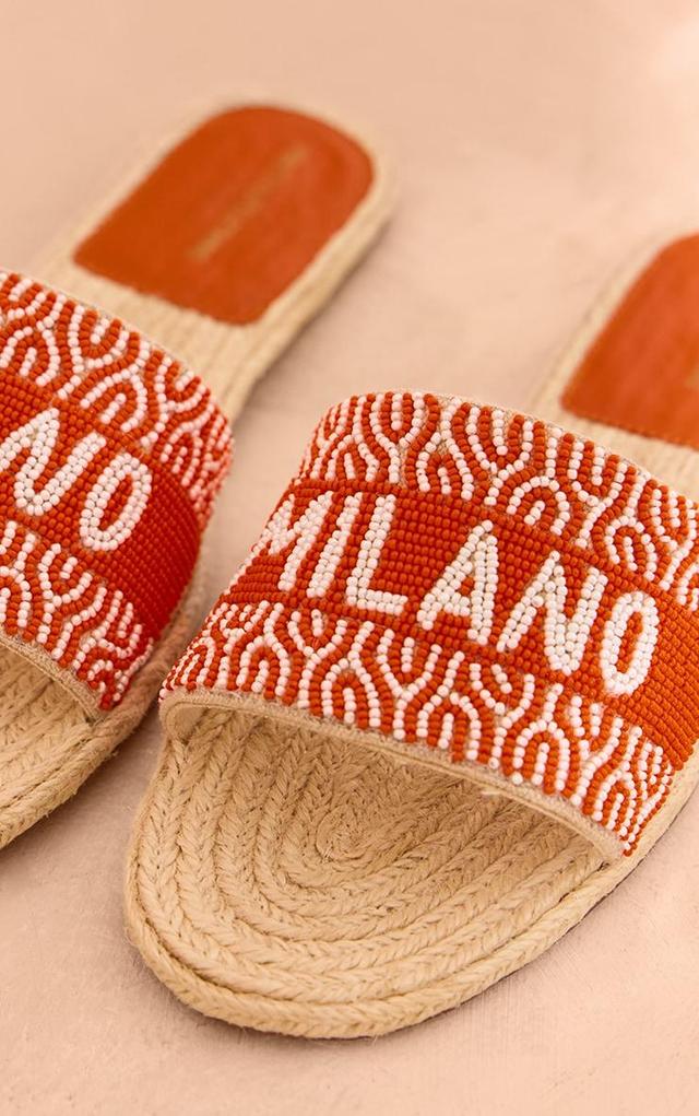 Orange Beaded Round Toe "Milano" Sequin Sandals Product Image