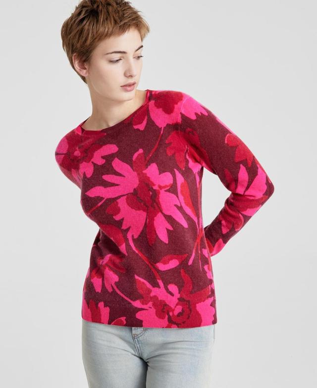 Charter Club Womens 100% Cashmere Floral-Print Long-Sleeve Sweater, Created for Macys Product Image