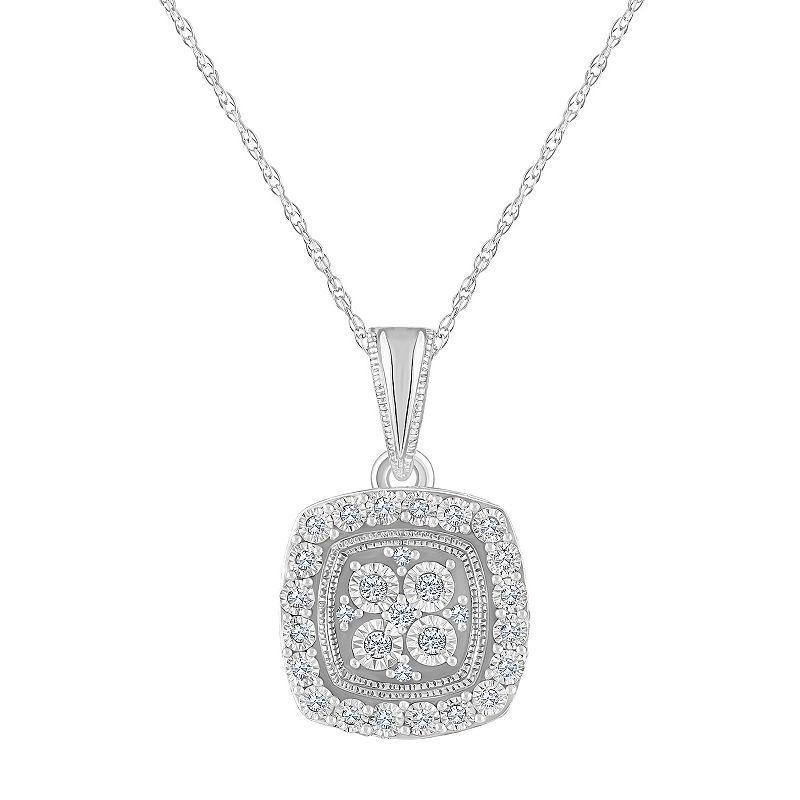 Celebration Gems 14k Gold 1/10 Carat T.W. Diamond Cushion Cluster Pendant Necklace, Womens Product Image