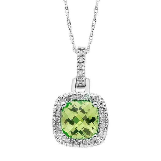 Peridot & 1/8 Carat T.W. Diamond 10k Gold Halo Pendant Necklace, Womens Green Product Image