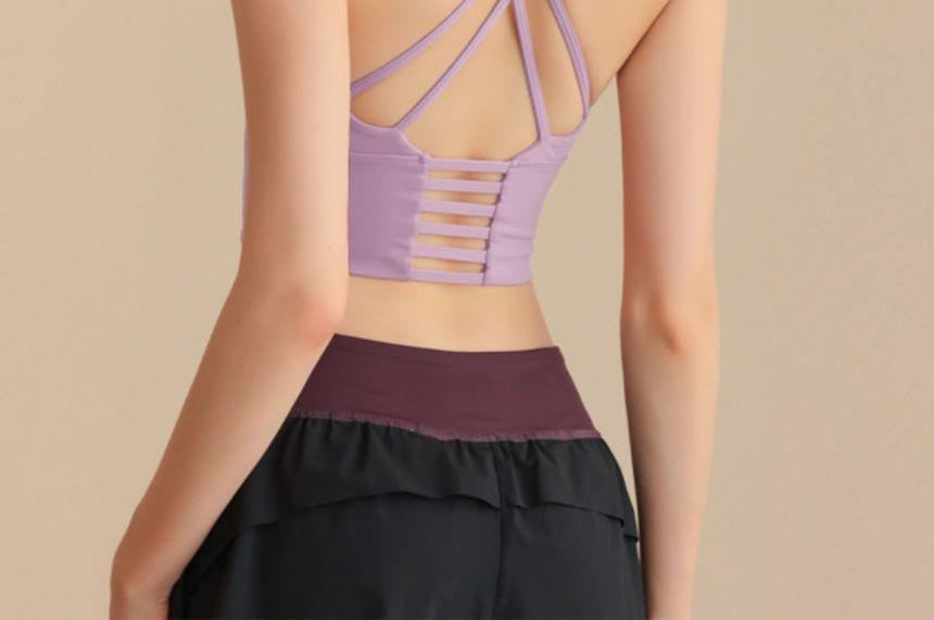 Strappy Plain Sports Bra Top Product Image