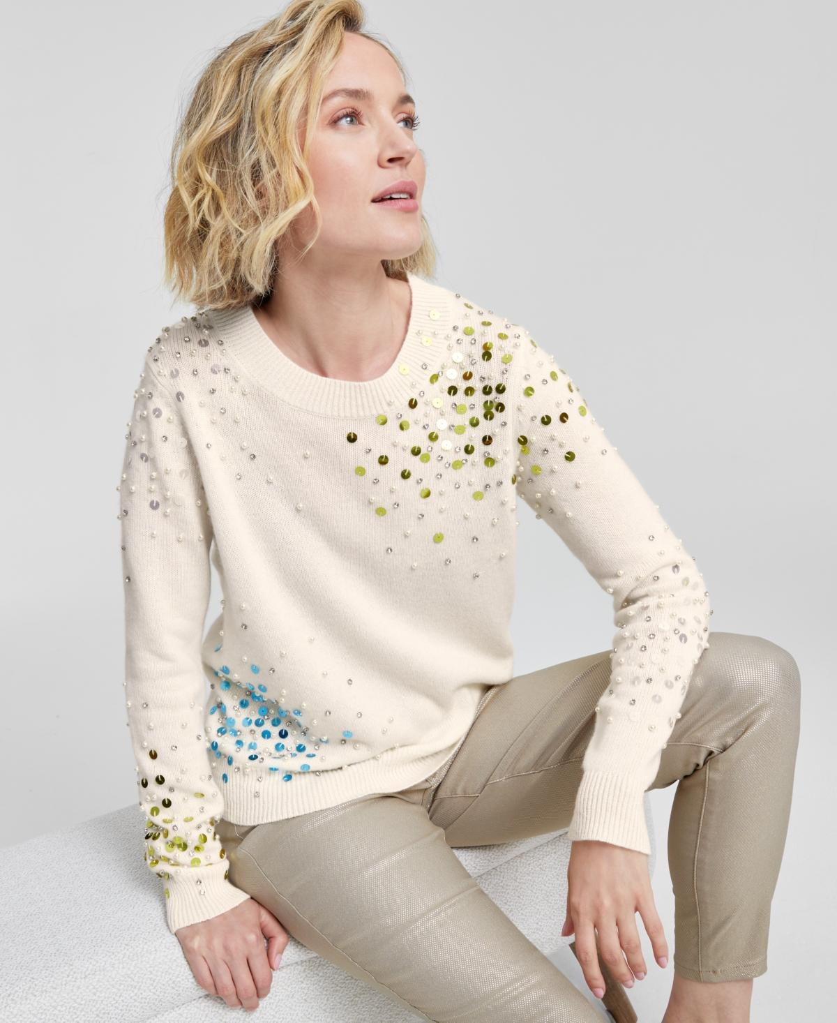 Charter Club Womens Cashmere Sequin Embellished Crewneck Sweater, Created for Macys Product Image