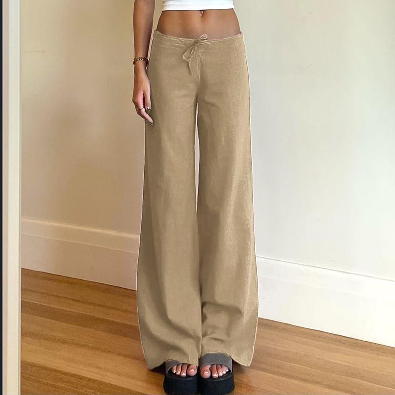 Drawstring Waist Plain Wide Leg Pants Product Image