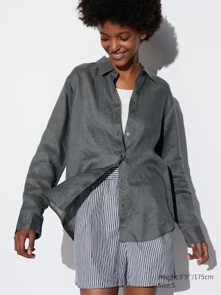 Womens Premium Linen Long Sleeve Shirt Gray Large UNIQLO US Product Image