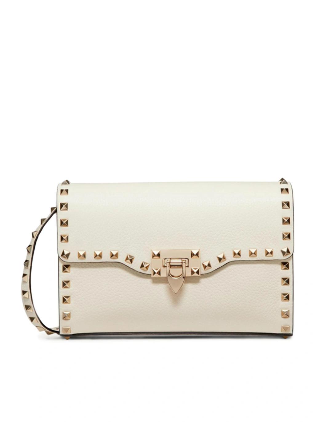 Rockstud Small Leather Shoulder Bag In Nude & Neutrals Product Image