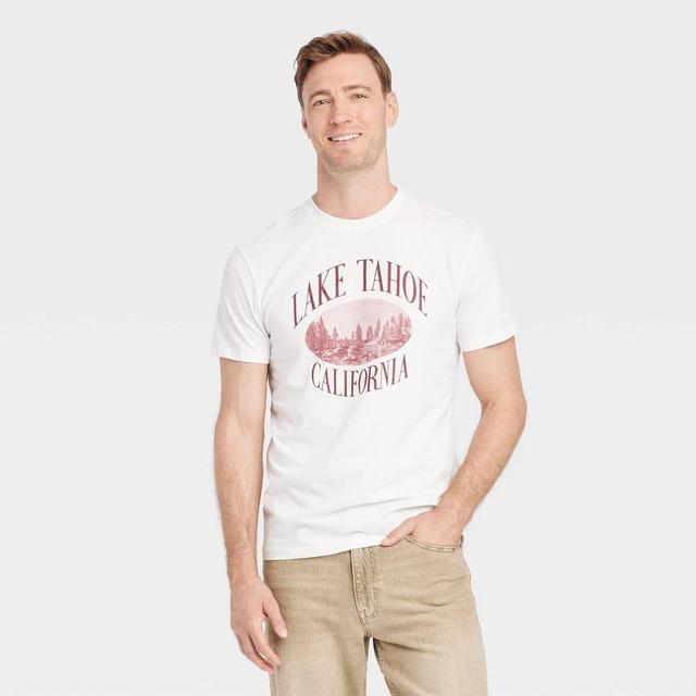 Mens Short Sleeve Crewneck Graphic T-Shirt - Goodfellow & Co White Lake Tahoe Product Image