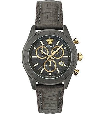 Versace Mens Swiss Chronograph Gray Leather Strap Watch 44mm Product Image