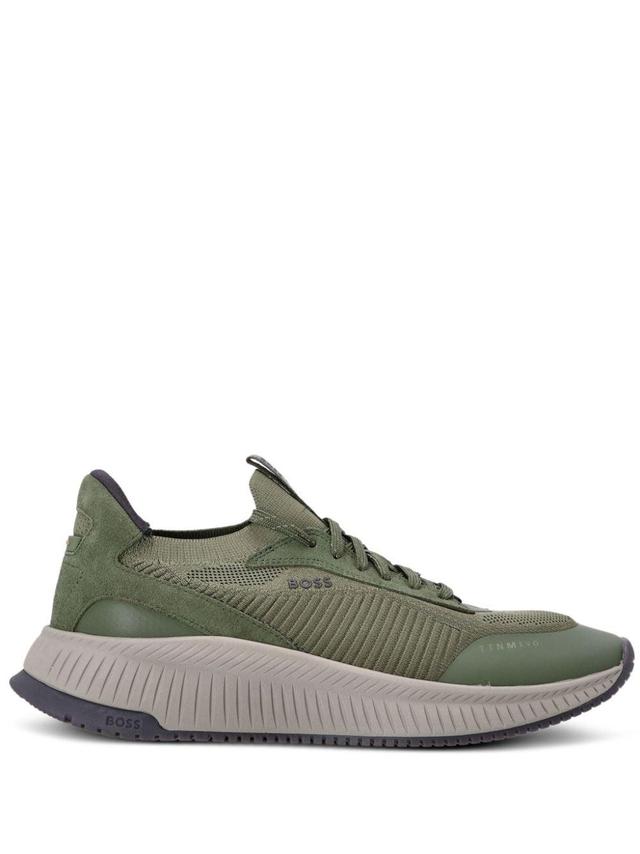 Knitted Low-top Sneakers In Green Product Image