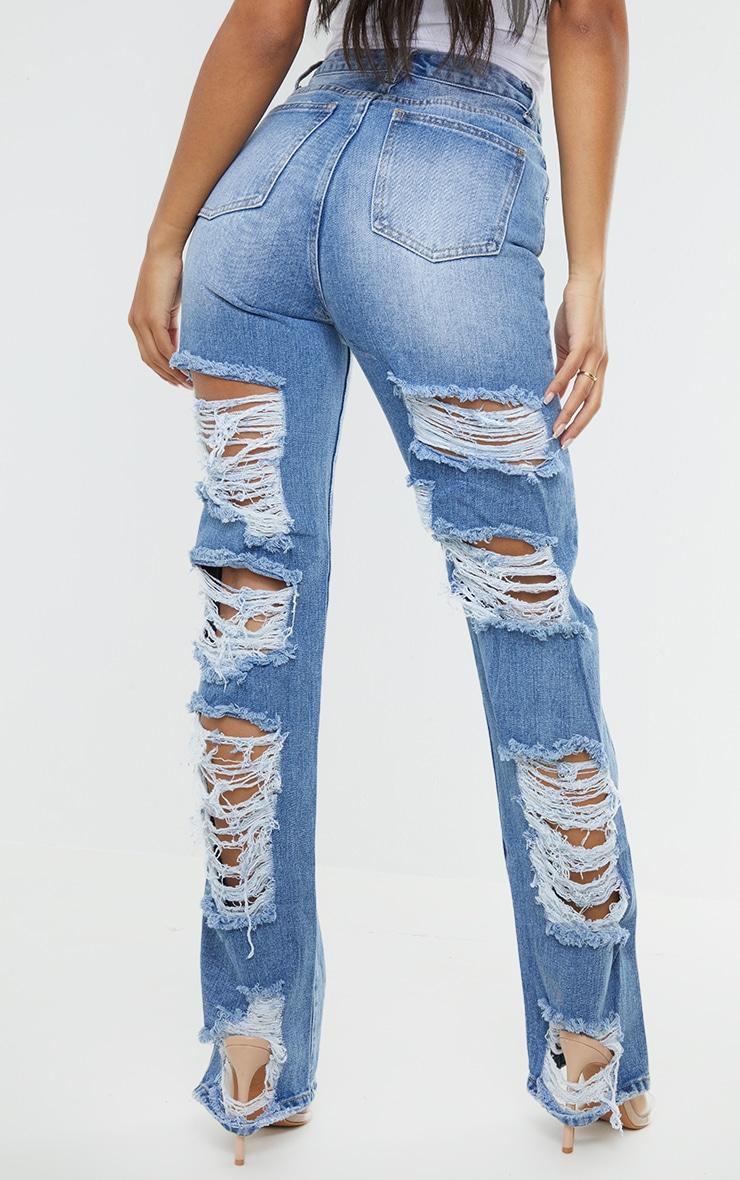 Light Blue Wash Ripped Back Split Hem Jeans Product Image