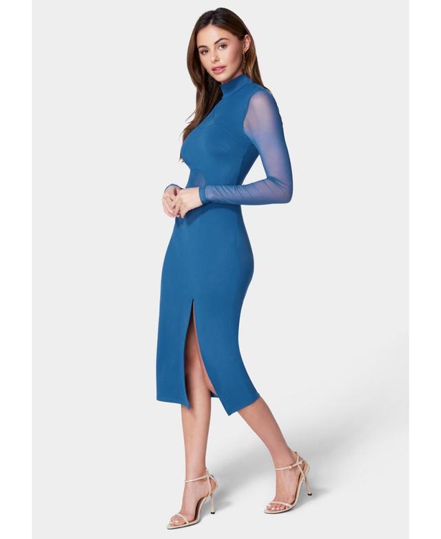 bebe Mesh Inset Long Sleeve Knit Dress Product Image