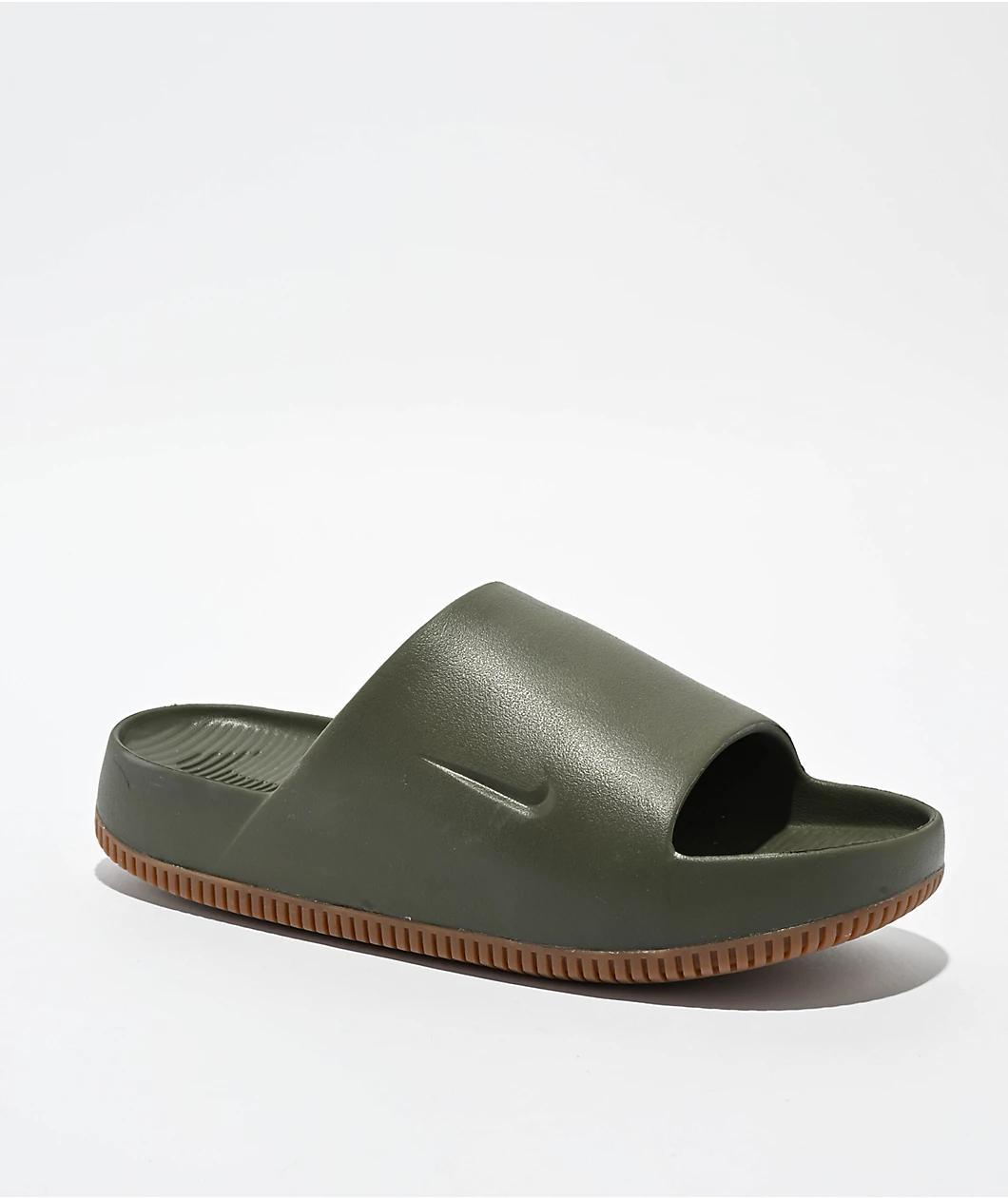 Nike Calm Medium Olive & Gum Slide Sandals Product Image