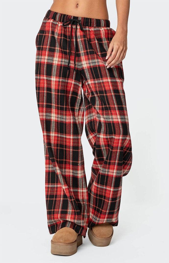 Edikted Womens Lounge Around Plaid Wide Leg Pants product image