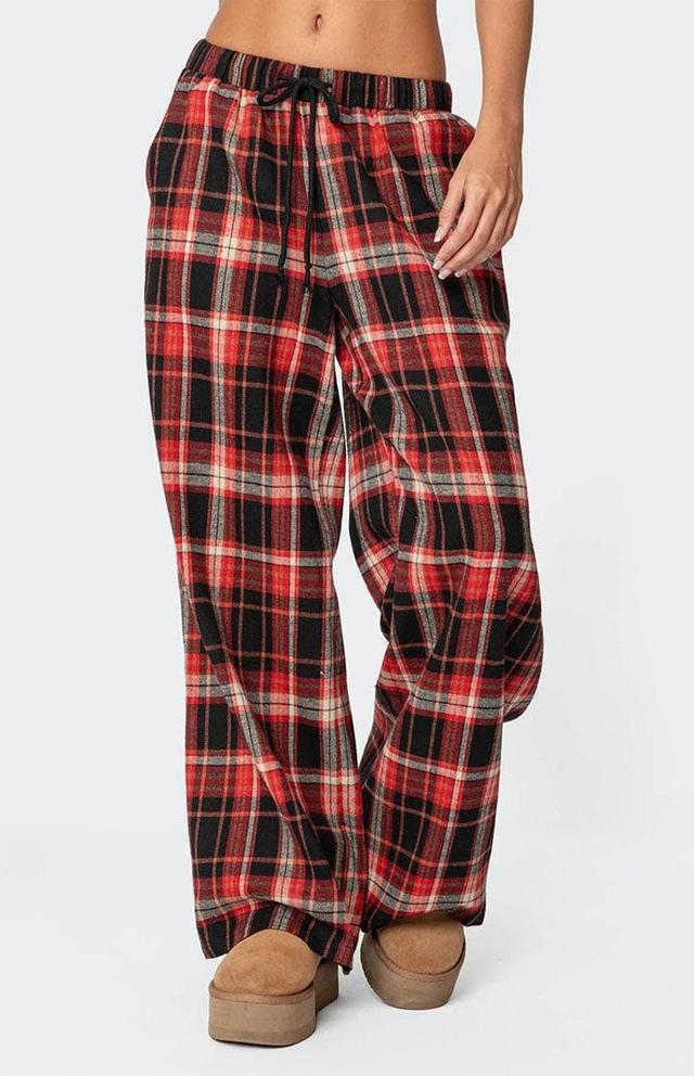 Edikted Womens Lounge Around Plaid Wide Leg Pants Product Image