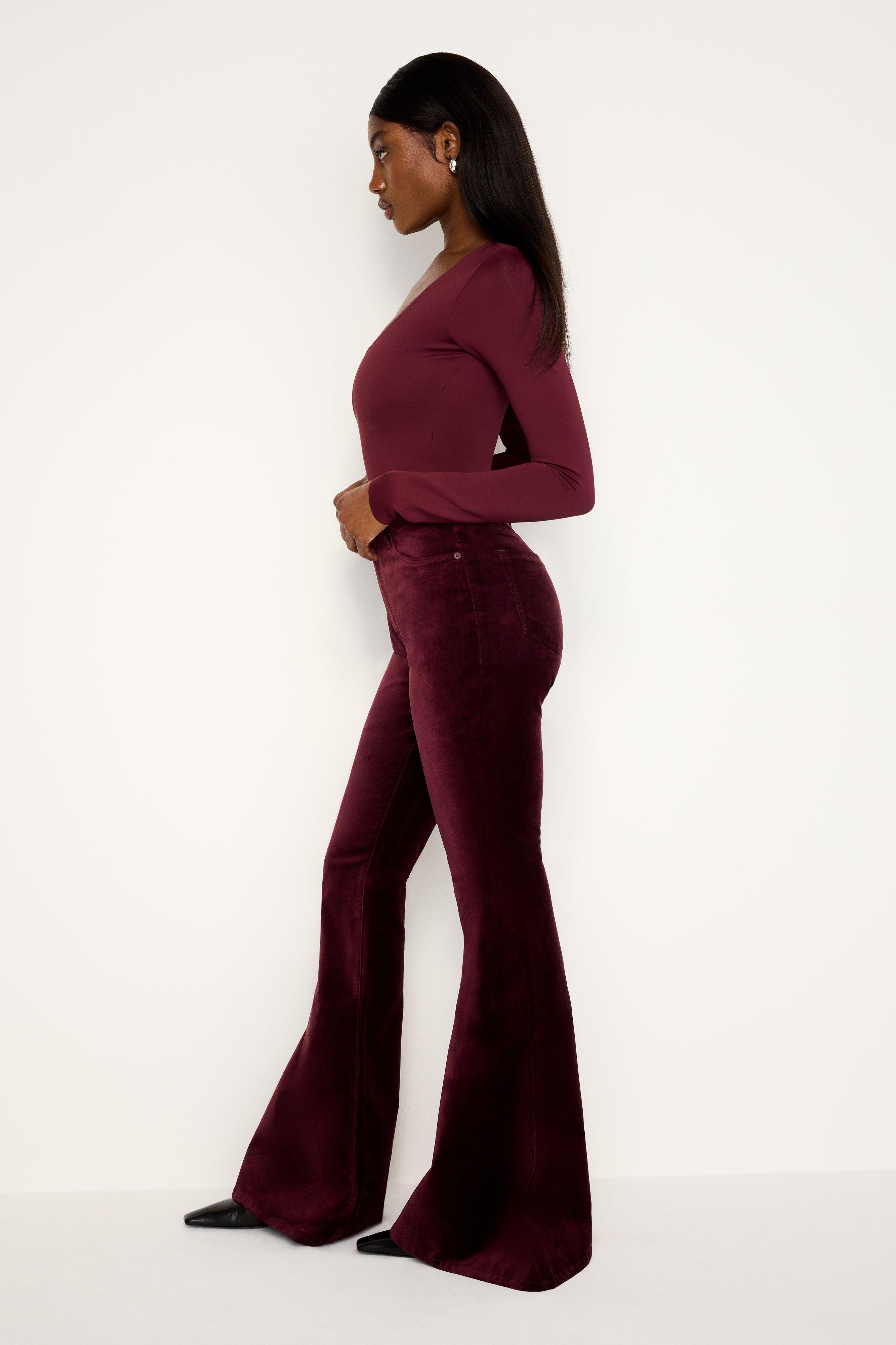 GOOD WAIST SUPER FLARE VELVET PANTS | OXBLOOD002 Product Image