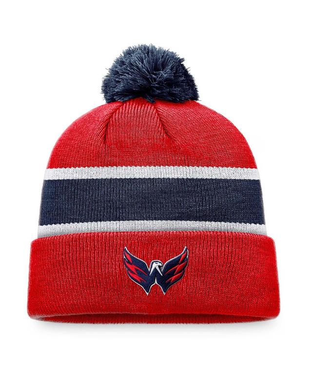 Mens Fanatics Red Washington Capitals Breakaway Cuffed Knit Hat with Pom - Red,Navy Product Image