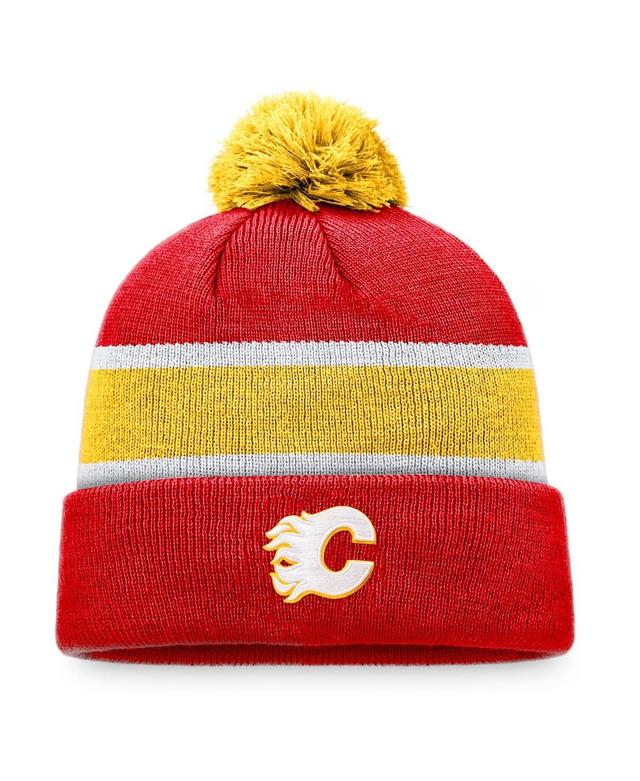 Mens Fanatics Red Calgary Flames Breakaway Cuffed Knit Hat with Pom - Red Product Image