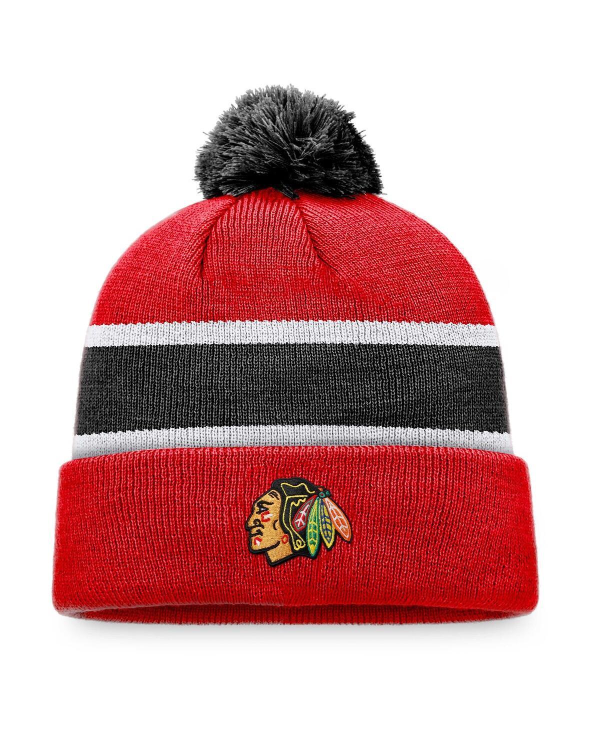 Mens Fanatics Red Chicago Blackhawks Breakaway Cuffed Knit Hat with Pom - Red Product Image