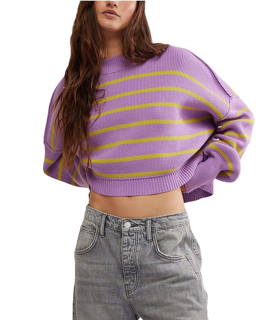 Free People Easy Street Stripe Print Mock Neck Long Sleeve Cropped Pullover Top Product Image