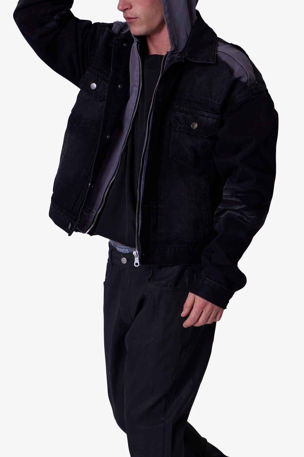 Denim Dissolved Trucker Jacket - Black/Grey Product Image