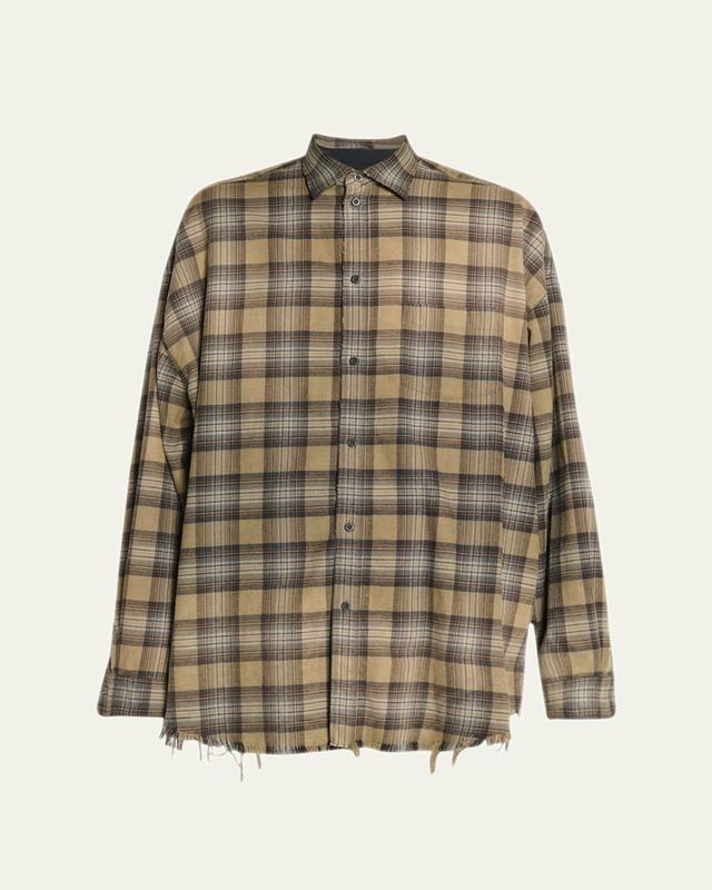 Mens Oversized Layered Flannel Button-Down Shirt Product Image