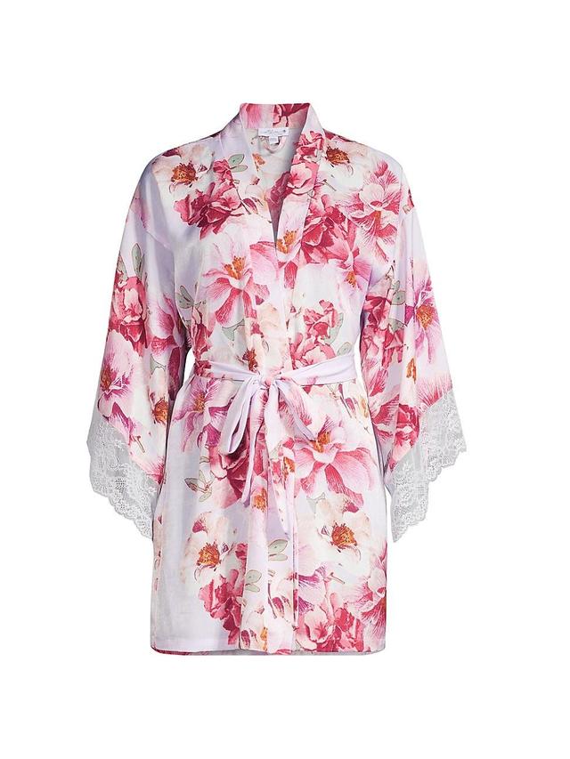 Womens Phoebe Floral Satin Lace-Trim Robe Product Image