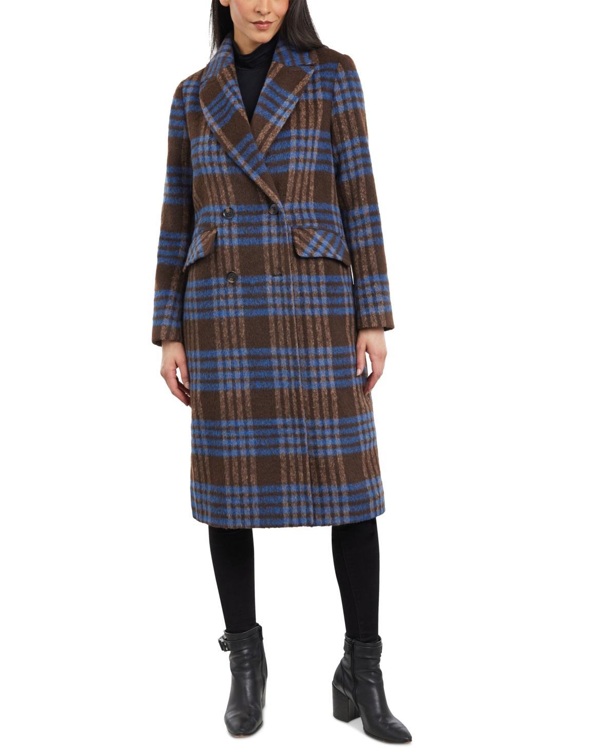 BCBGeneration Womens Double-Breasted Notch-Collar Plaid Coat Product Image