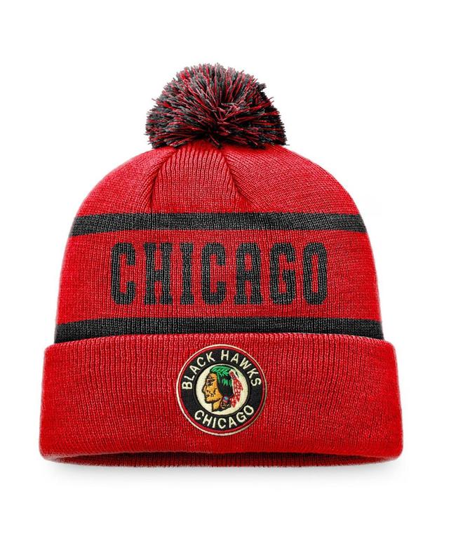 Mens Fanatics Red Chicago Blackhawks Original Six Cuffed Knit Hat with Pom - Red Product Image