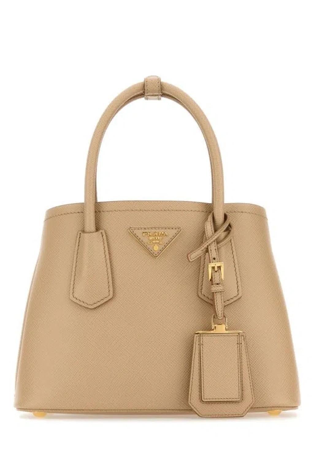 PRADA Woman Sand Leather Handbag In Brown product image