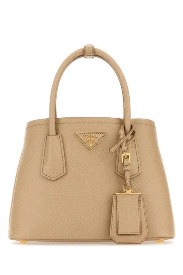 PRADA Woman Sand Leather Handbag In Brown Product Image