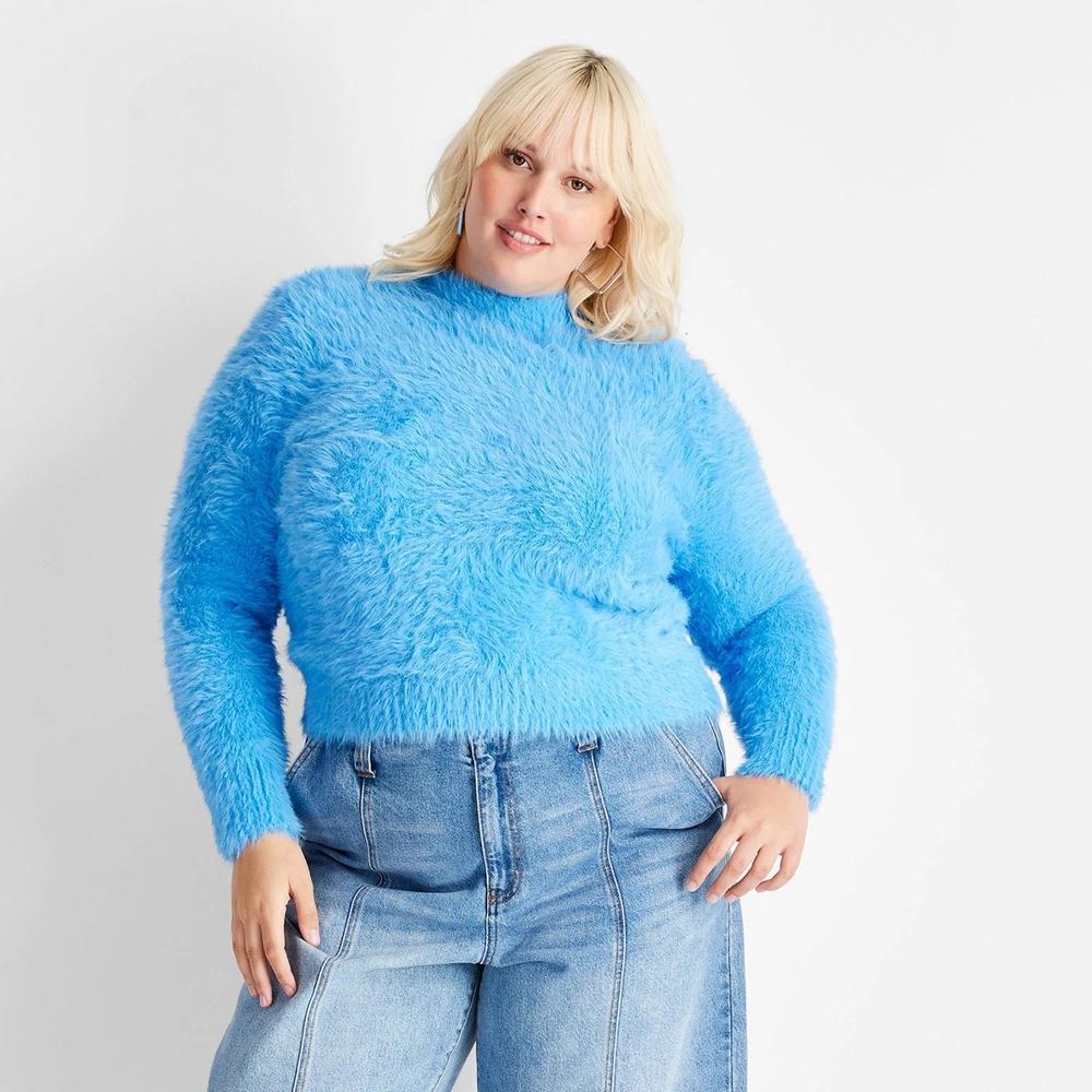 Womens Crewneck Eyelash Sweater - Future Collective Light Blue 4X Product Image