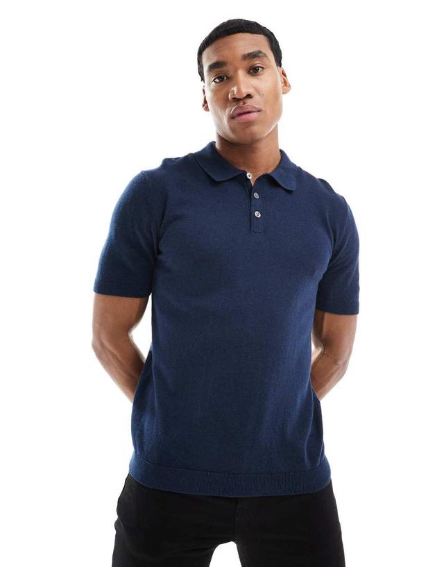 Jack & Jones knitted polo in navy Product Image