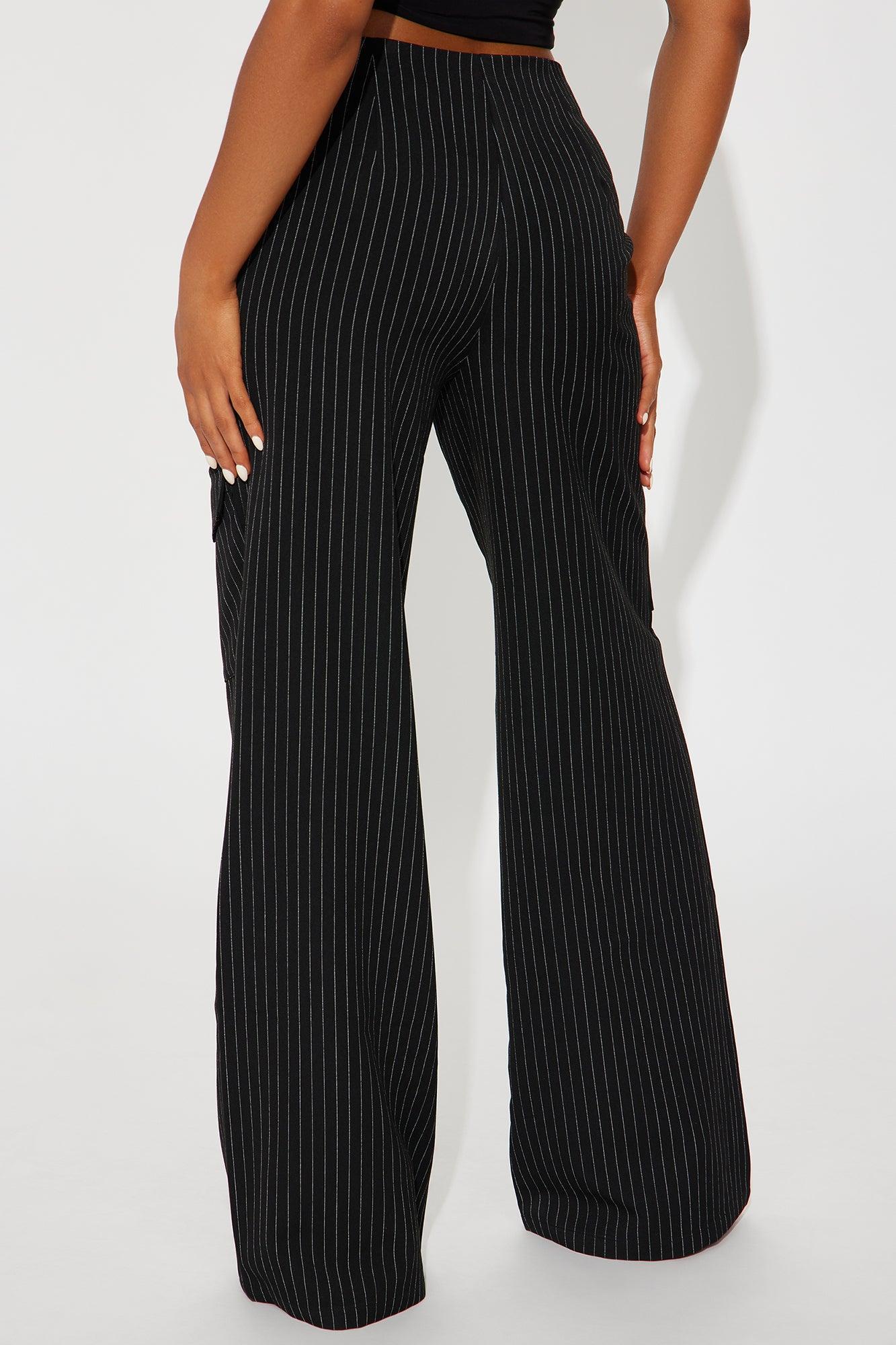 Double Take Mid Rise Pinstripe Trouser - Black/White Product Image