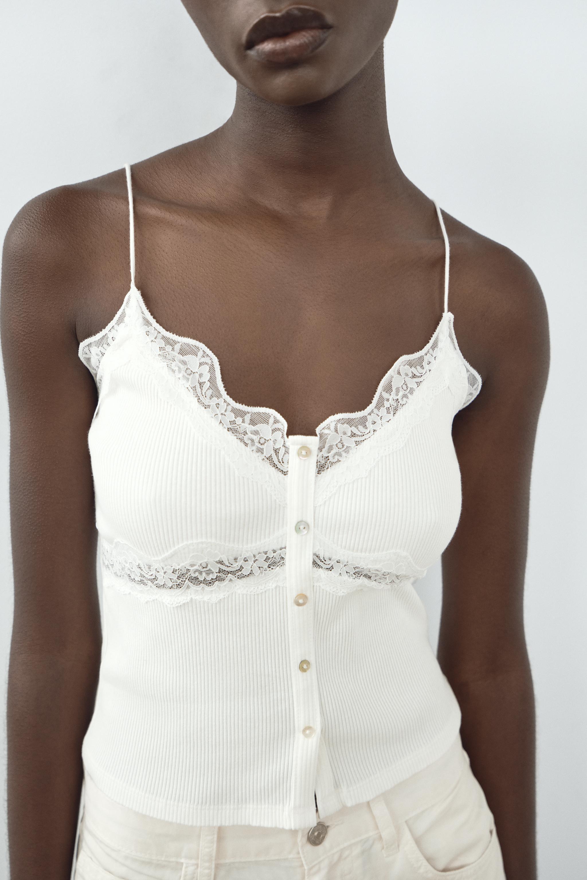 BUTTONED RIB LACE TOP product image