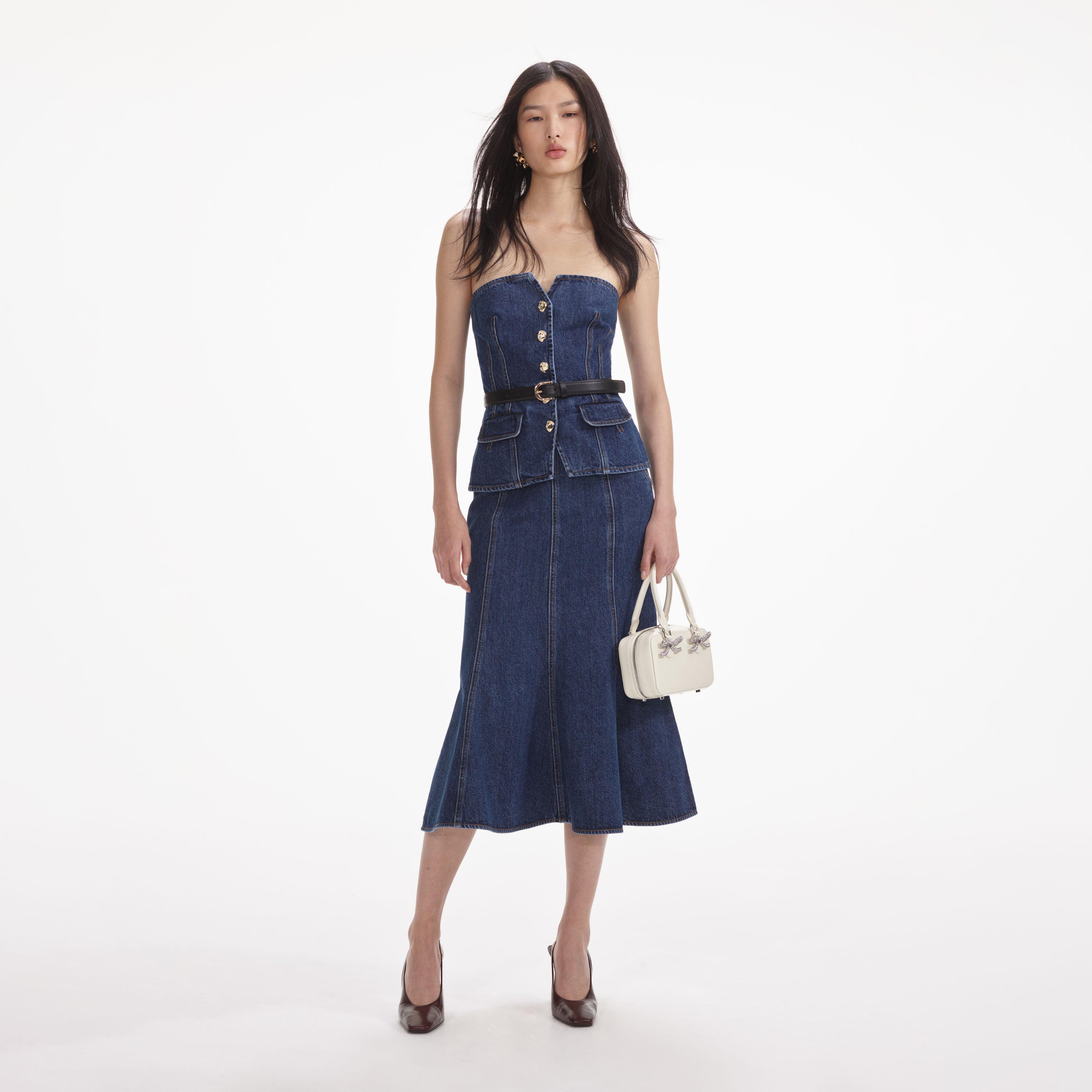 Denim Bandeau Midi Dress Product Image