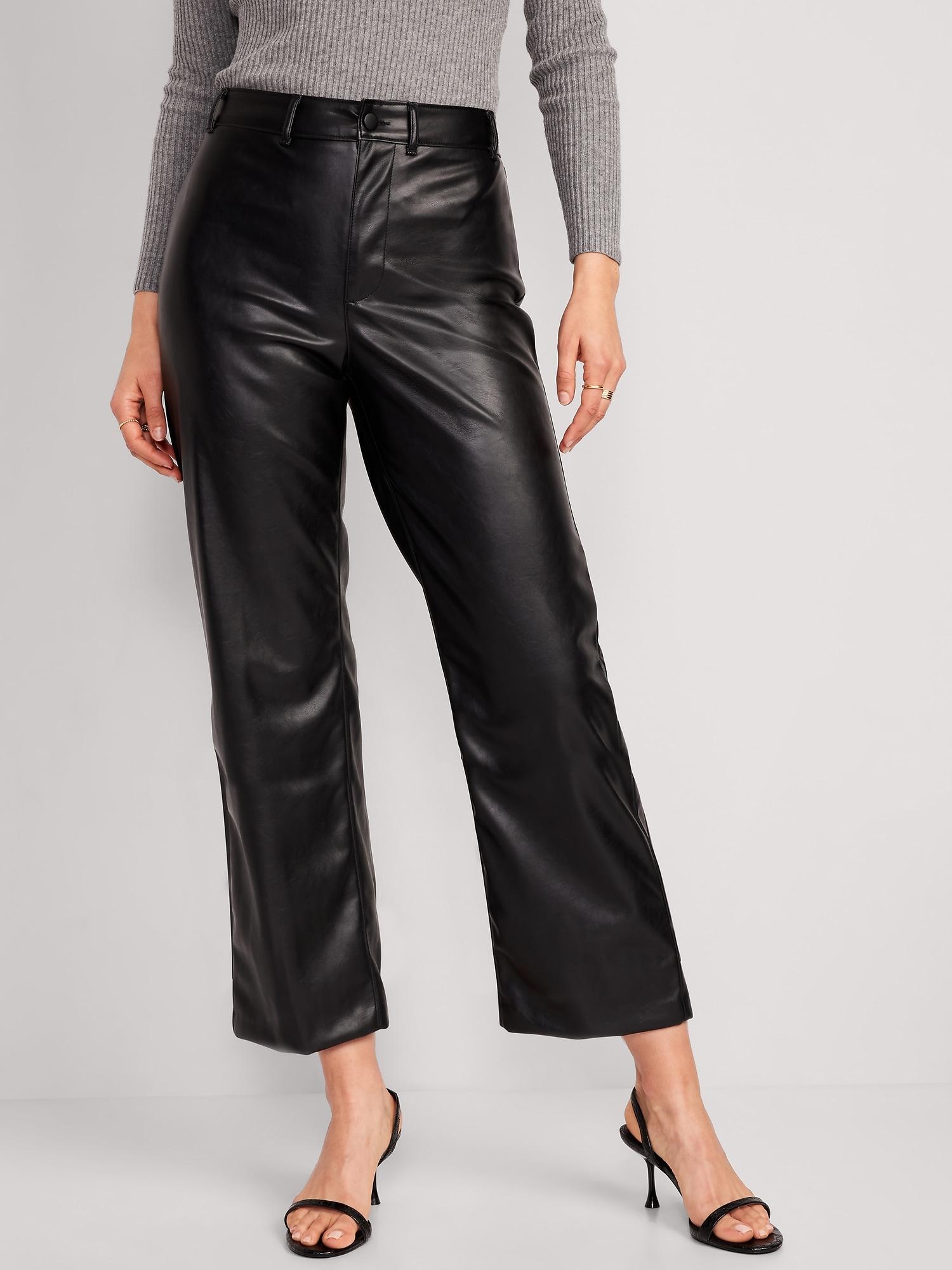 High-Waisted Faux-Leather Cropped Wide-Leg Pants for Women product image