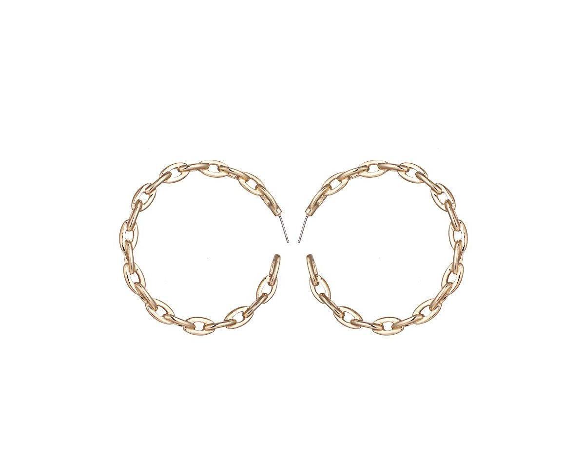 Chain Link Hoop Earrings for Women - Gold Product Image