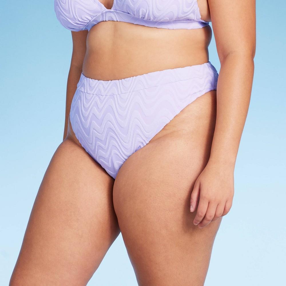 Womens Wavy Terry Textured Mid-Waist Ultra High Leg Cheeky Bikini Bottom - Wild Fable Lilac Purple Product Image