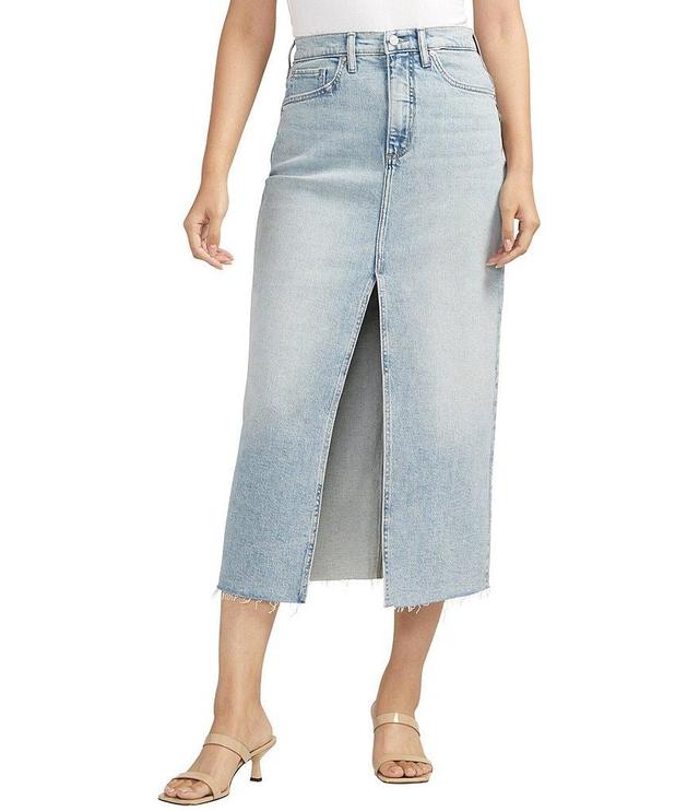 Silver Jeans Co. High Rise Front Slit Denim Midi Skirt Product Image